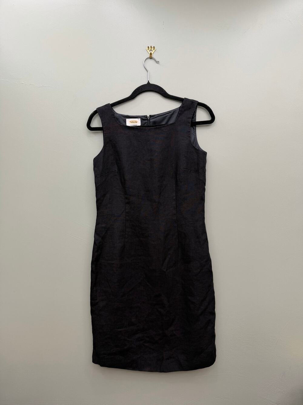 Talbots Irish Linen Black Sheath Dress Size 4 Sleeveless Career Midi